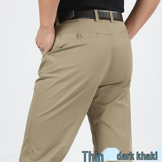 Men's Plus Size High Waist Cotton Work Pants - Summer Lightweight Casual & Formal Straight Leg Trousers for Middle-Aged & Elderly.