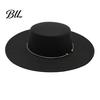 Classic Wide Brim Hat Retro Flat Top Hat, Wool Felt Pork Pie Bowler with Vintage Style Fedora Metal Ring, Trilby for Women Men Autumn Winter