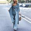 3ks/sada Dámské Jednobarevné Volný střih Ležérní outfit Vesta s výstřihem do V Rovná široká noha Dlouhé kalhoty Dlouhý rukáv Cardigan Kabátová souprava