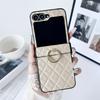 Leather Finger Ring Buckle Case for Samsung Galaxy Z Flip 7 6 5 4 3 Grid Pattern Stand Holder Shockproof for Galaxy Flip 6 Cover