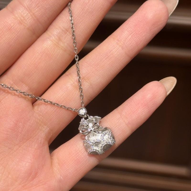 Vintage Zawieszki Wykwintny Szczotkowany Łuk Torebka Naszyjnik Diament Inkrustowany Lekki Luksus Elegancki Łańcuszek na Obojczyk Biżuteria Bankietowa Prezenty