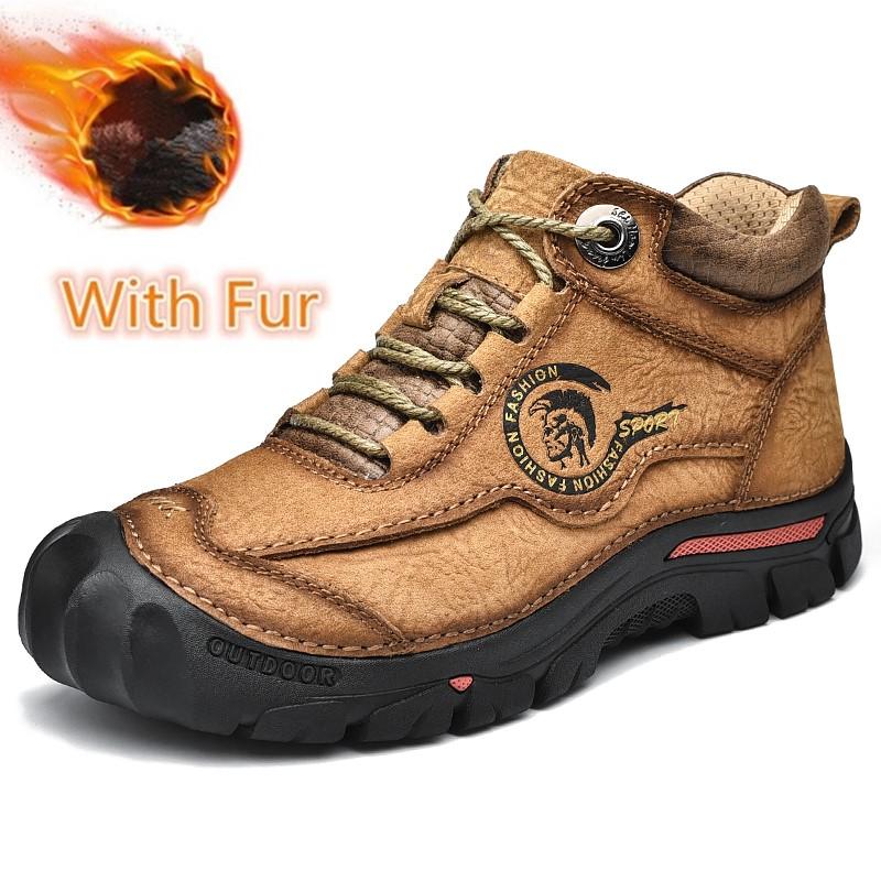 Men'S Comfortable Casual Genuine Leather Shoes Men High Quality Mens Sneakers Outdoor Winter Men Boots Warm Plush Hiking Boots