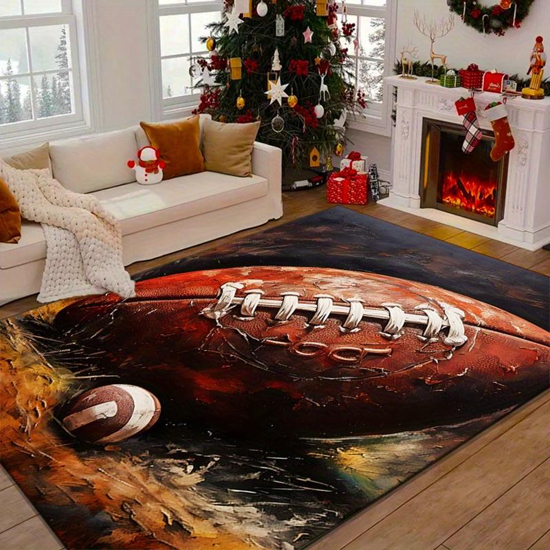 Dynamic Football Rug for Sports Fans | Action-Packed Ball Print Carpet | Vibrant Living Room Decor for Game Enthusiasts