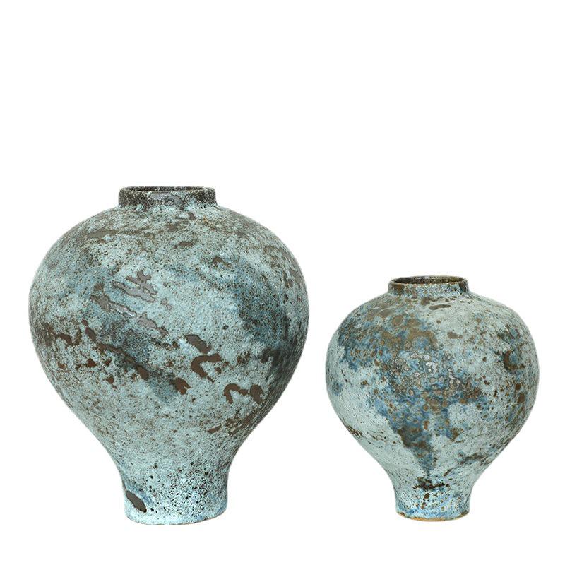 Retro Ceramic Large Vase for Indoor Floor Decor - Creative Pottery Ornament for Dried Flowers