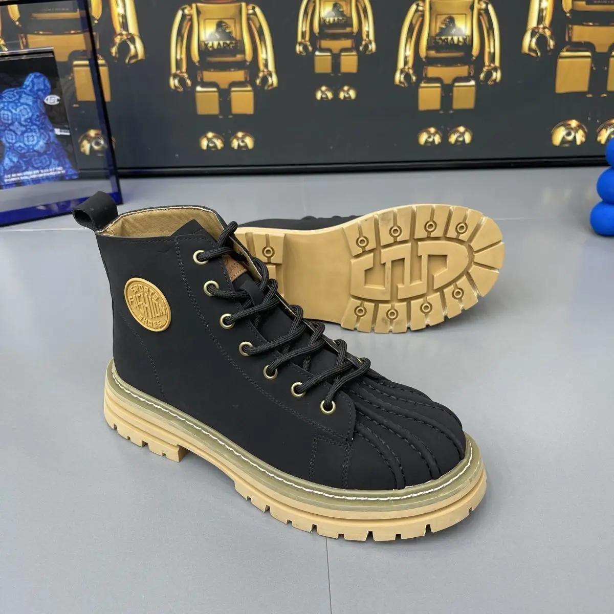 

Fashion Thick Sole New In Retro Man Casual Boots Platform Cowhide Elegant Leather Shoes for Men Designer Classic Original Social On Sale 39