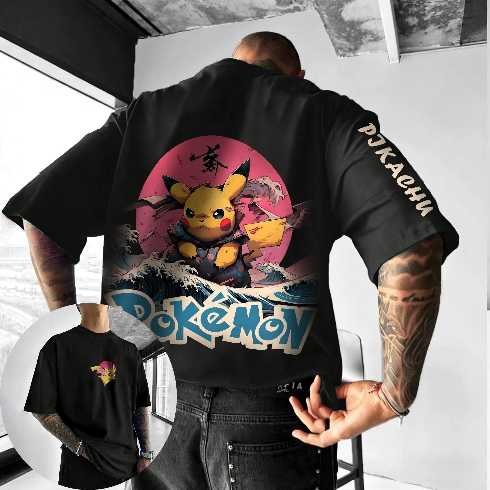 

Game Pikachu Printed Cotton T-shirt 2026 Men s and Women s Summer New Hip-hop Trend Casual Loose Y2K Parent-child Top S чорний
