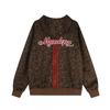 American Retro Leopard Print Gothic Embroidered Zip Up Hoodie Loose Fit Men Women