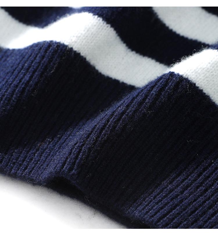 Men's Striped Pure Wool Round Neck Casual Thick Knit Sweater for Autumn & Winter