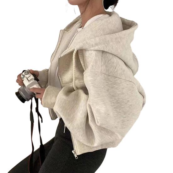 Felpa Corta con Cappuccio e Zip da Donna con Coulisse Maniche Lunghe Felpa Corta Autunnale Casual Giacca con Cappuccio e Tasche