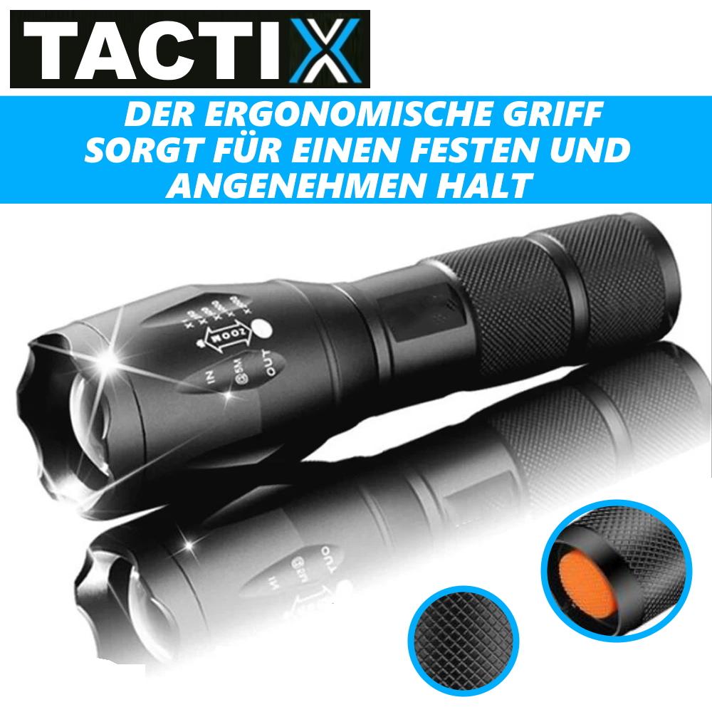 TACTIX LED Tactical Flashlight Black Zoom Function 5 Light Modes 40x Brighter