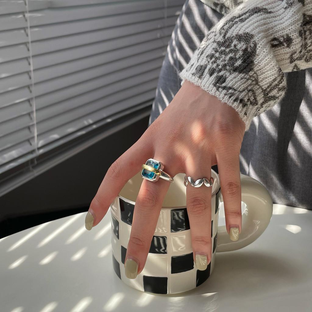 Deep Beautiful Blue Crystal Gem Square Ring With Vintage Appeal Gifting For