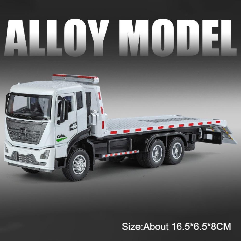1:32 Road Rescue Flatbed Truck Alloy Dump Model Diecast Toys Car Doors Opened Sound Light Pull Back Vehices Children's Fun Gifts