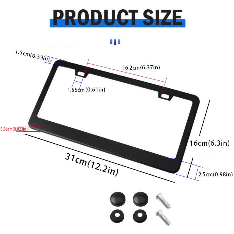 2 Pcs Stainless Universal US Model License Plate Frame Steel Front And Rear Metal Car License Plate Frame Label Cover Screw Cap License Plate Covers