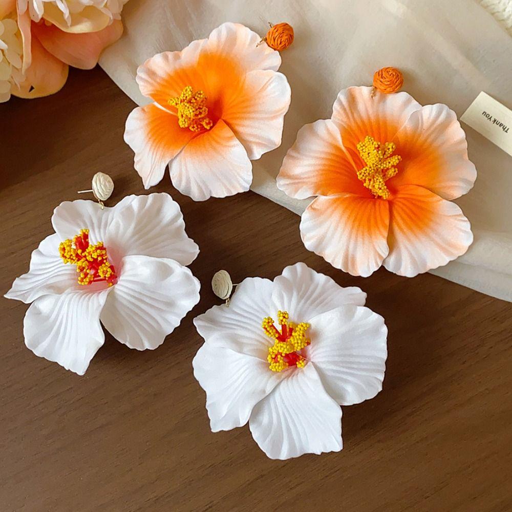 Zinc Zinc Alloy Simulated Flower Drop Earrings Beach Jewelry Lafite Grass Earrings Flower Earrings  Party