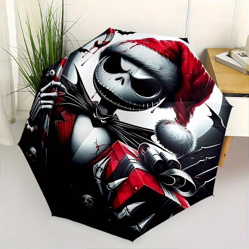 1 Auto Open Nightmare Before Christmas, Jack Skellington Themed Colorful 8-rib Portable Umbrella for Men and Women, A Compact Commuting Comp