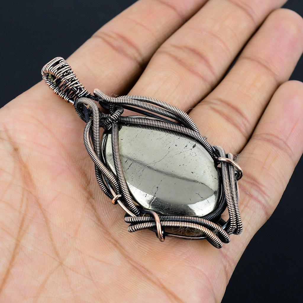 Golden Apache Pyrite Pendant, 999 Copper Wire Wrapped Pendant Handmade Gemstone Jewelry, Gifts For Wife Brand New Pendant