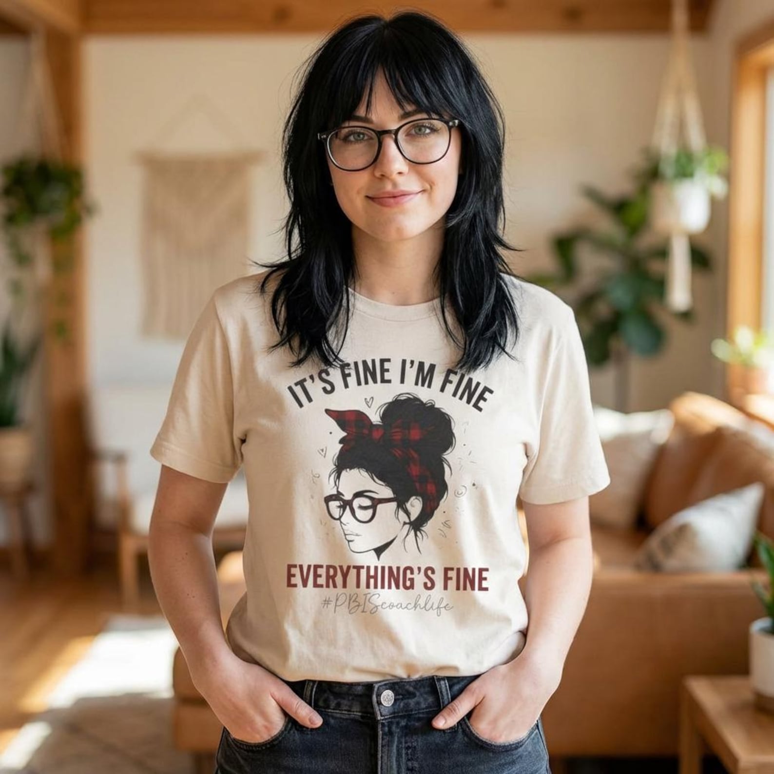 Funny PBIS Coach Its Fine I m Fine Everything Fine T-Shirt; Sarcastic School Staff Tee; Education Humor Gift L