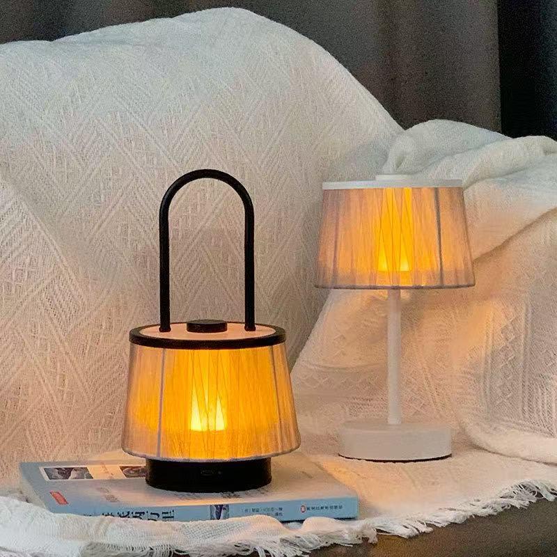 Wicker Fabric Desk Lamp with USB - LED Night Light for Bedroom, Study, or Outdoor Use