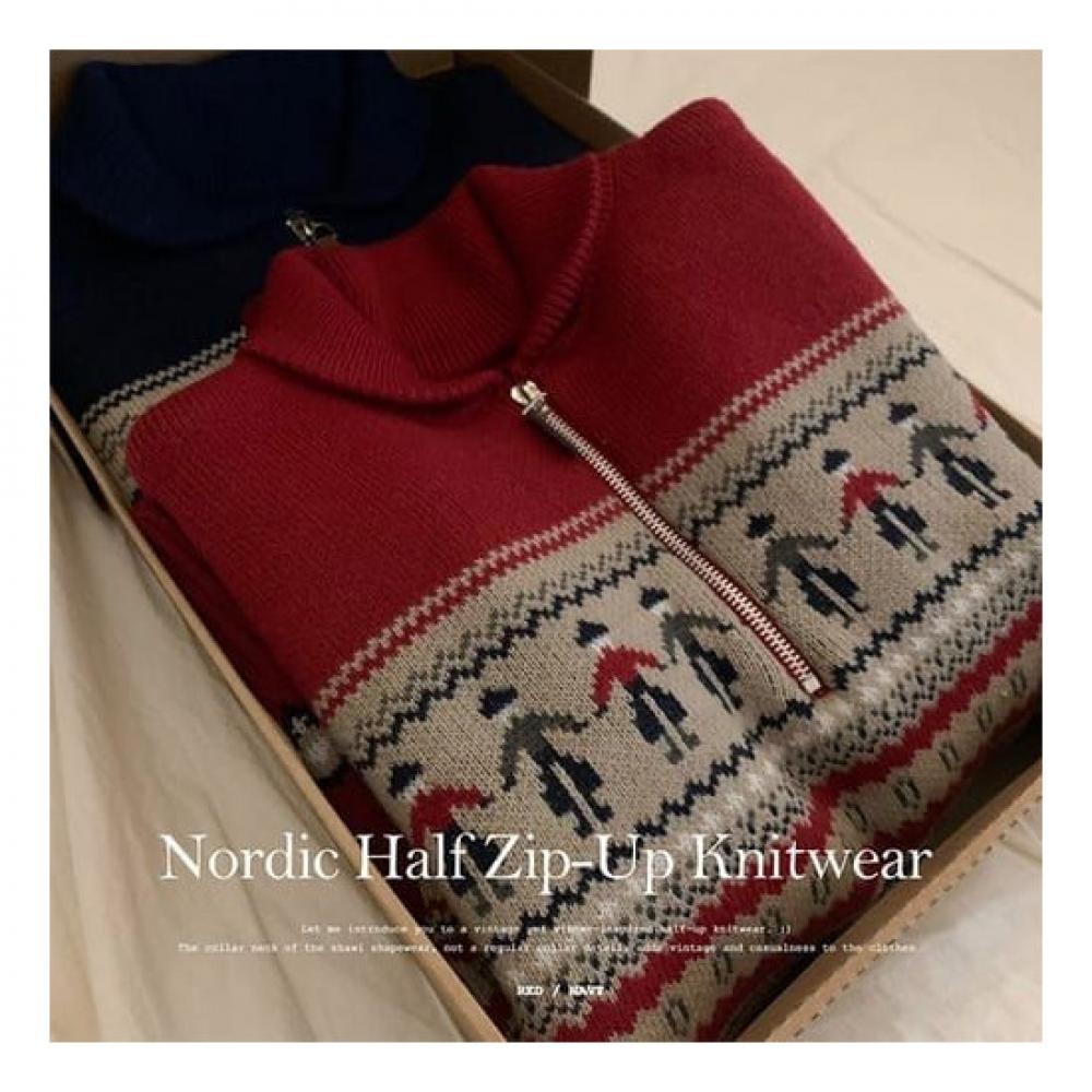 The Pink Mer Nordic Half Zip Knit  2color 
