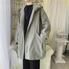 Men Windbreaker Coat Hooded Long Sleeve Zipper Placket Trench Coat with Pockets Solid Color Loose Fit Mid-length Outwear