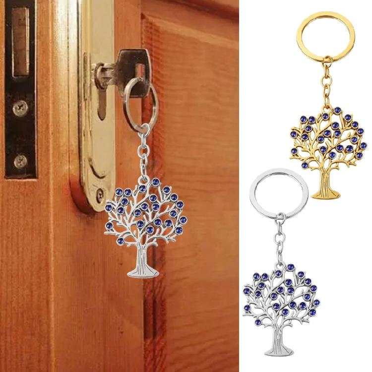 Beautiful Handmade Key Holder Accessory With Symbolic Tree Charm And Eye Catching Rhinestones Highlight