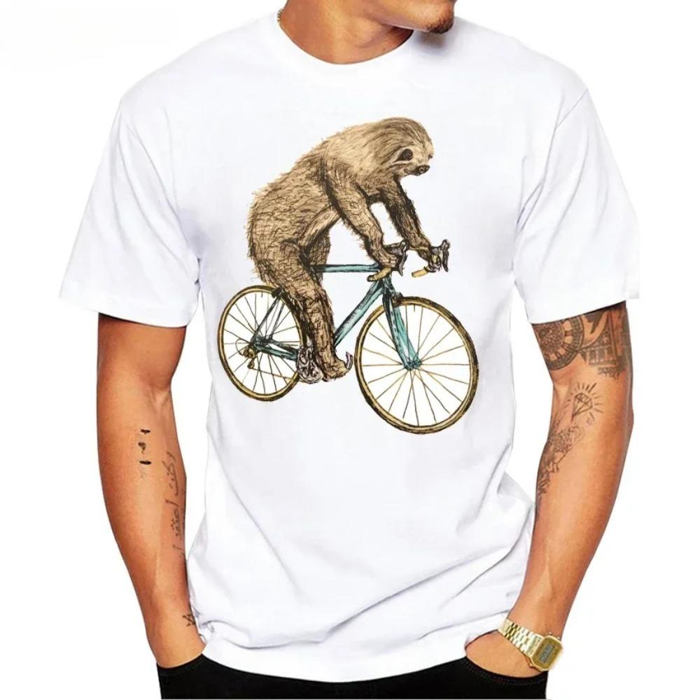 Sea Turtle And Fixed Gear Bike Retro T-Shirt New Summer Men Short Sleeve Hip Hop Boy Casual Tops Funny Animal Design White Tees