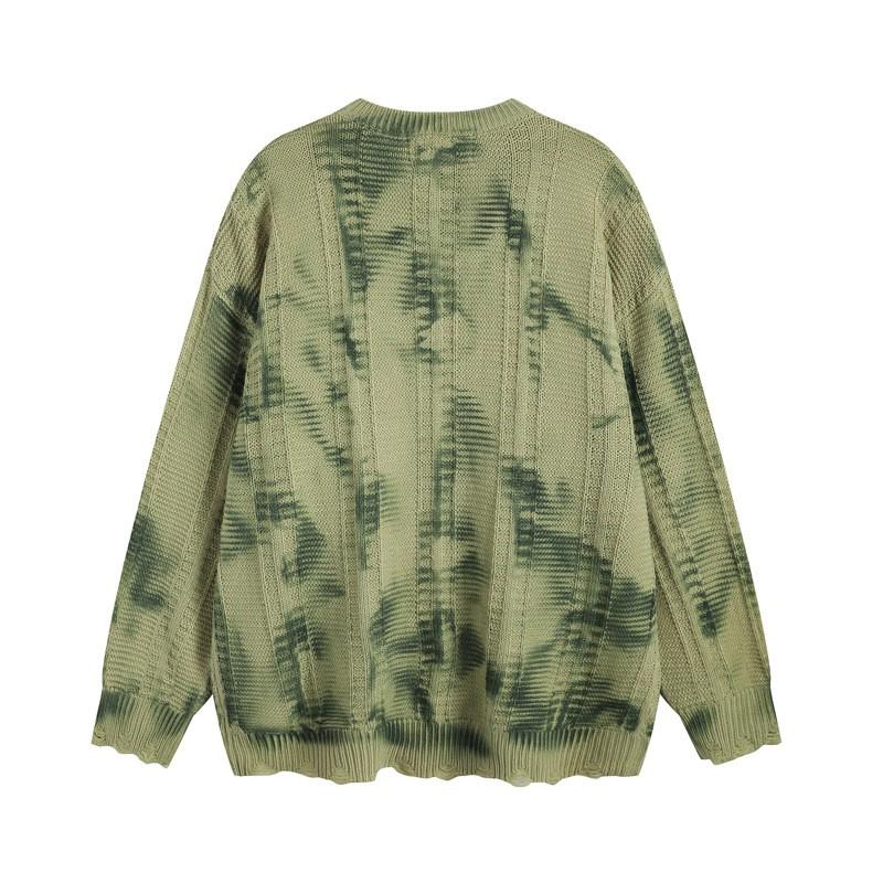Oversized Cropped Knit Sweater With Distressed Hem Tie-Dye Unisex Streetwear