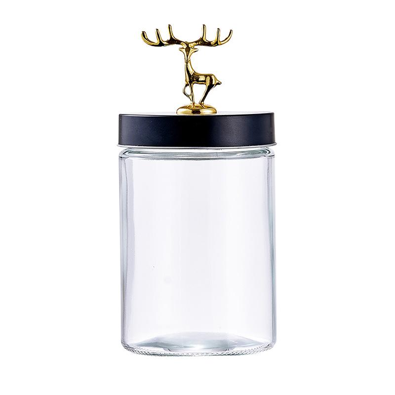 Golden Elk Glass Bottle with Lid Transparent Round Glass Sealed Jar Candy Tea Coffee Beans Nuts Miscellaneous Grains Storage Box
