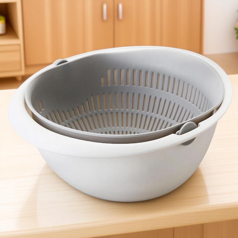 Kitchen Double Basin Drainer Strainer with Bowl Fresh Fruit Vegetable Cleaning Basket Essential Tool