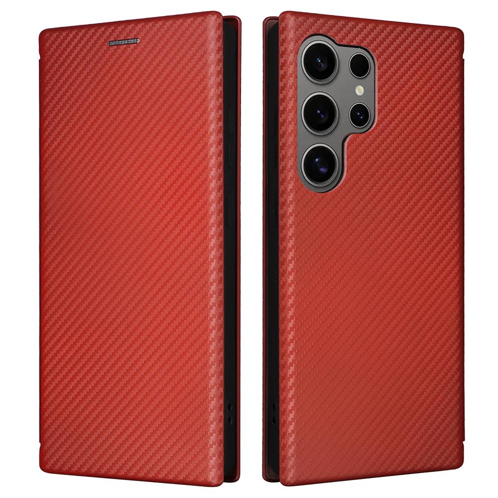 For Samsung Galaxy S25 Ultra Case Carbon Fiber Texture Drop-Proof PU Leather Phone Cover