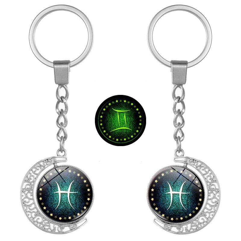 Luminous Zodiac Double-Sided Rotating Pendant Keychain for Couples - European & American Creative Design.
