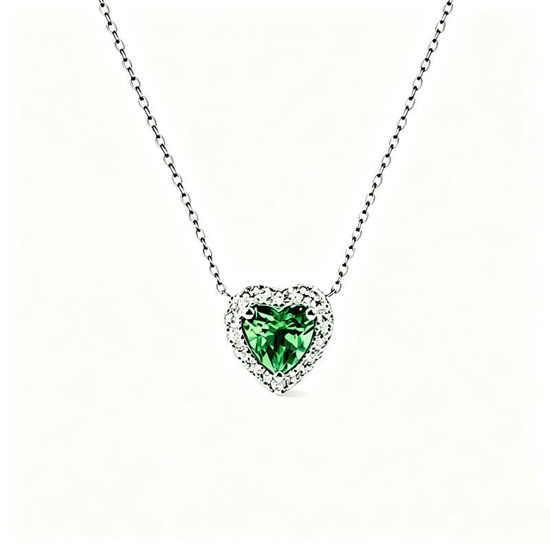 S925 Sterling Silver Heart-Shaped Gemstone Pendant Necklace with Citrine, Amethyst, Garnet, and Topaz.