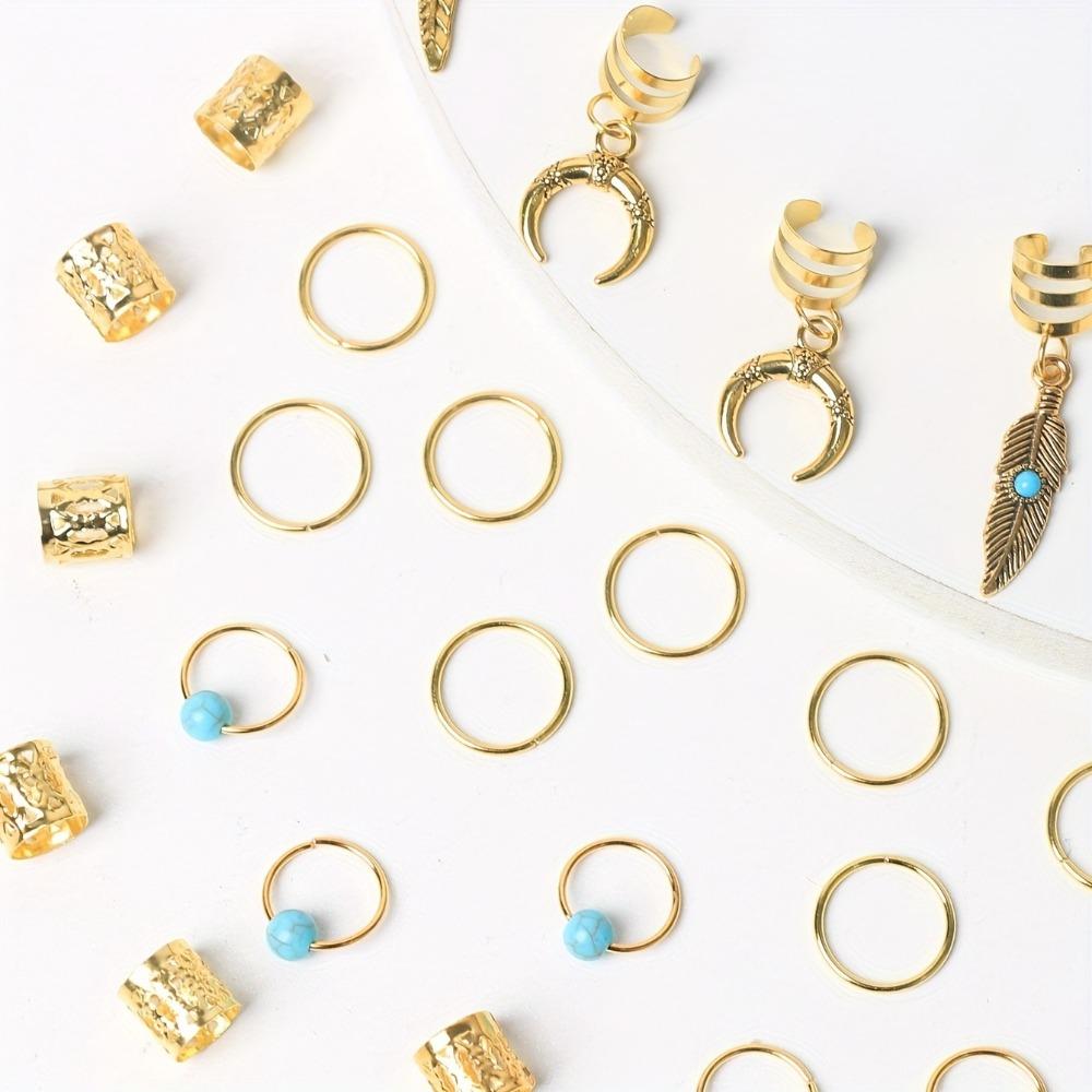 31pcs Dread Locks Dreadlocks Beads Turquoise Hair Braid Tubes Hollow Out Hair Ring for Braids