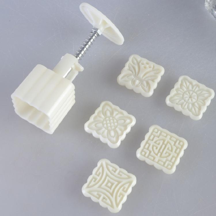 Mooncakes Mold Cookie Stamp Bean Pastes Cake Moulds with 6 Stamp ABS Plastic Pastries Mold for Baking Enthusiasts