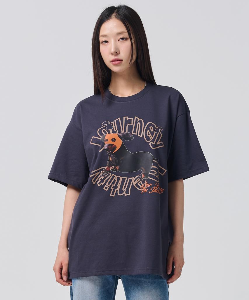 OUNDERR Mask Puppy Tee Oversized Short Sleeve T-Shirt [Dark Gray]