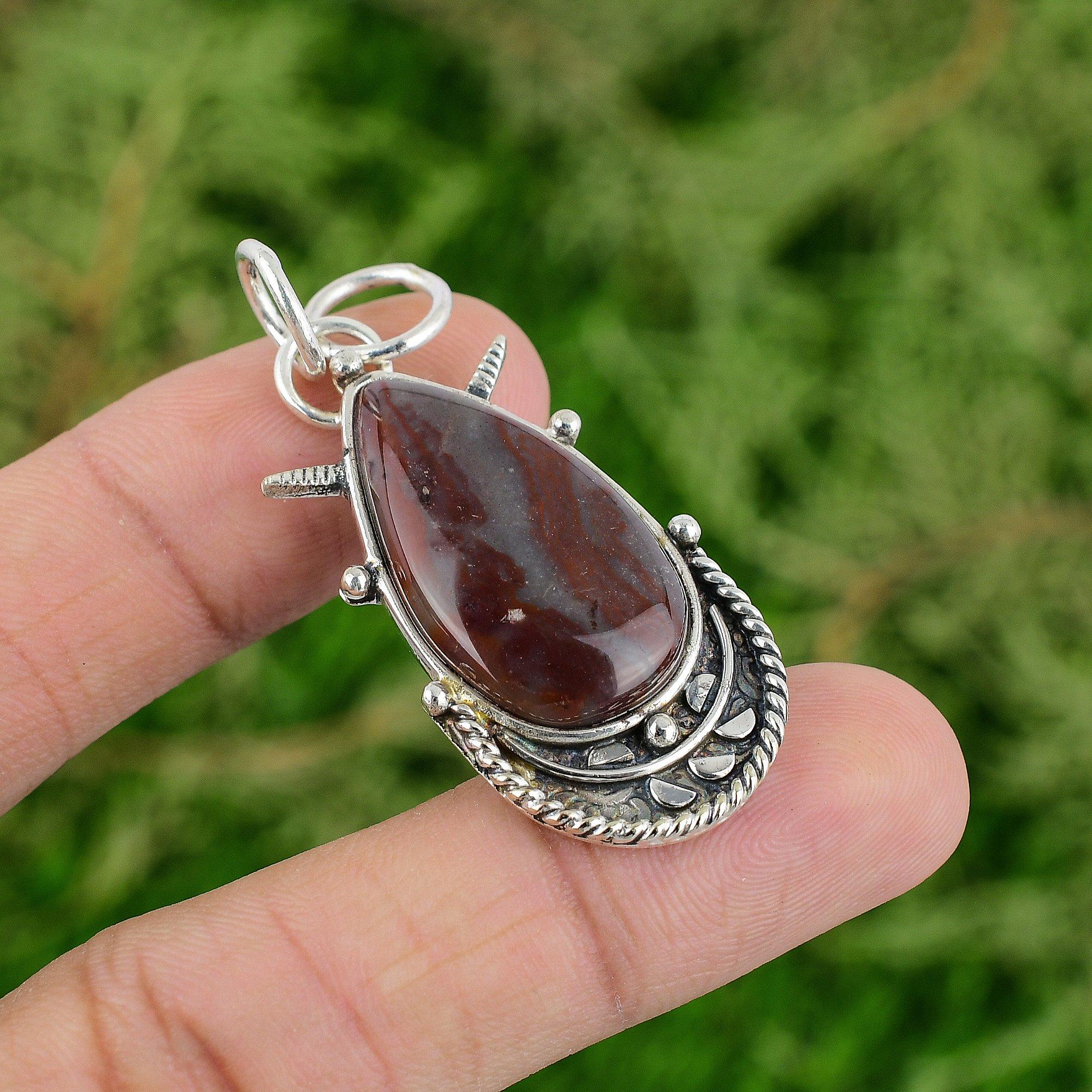 

Daughters Day Sale Pear Crazy Lace Agate Stone Mother Wedding Pendant 925 Silver