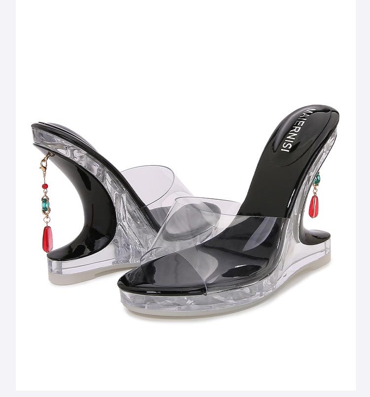 Summer Bridal Red Wedges Crystal Slippers Transparent 12cm High Heels Sandals Shoes Woman Sandalias Catwalk Shows Diamond Pumps