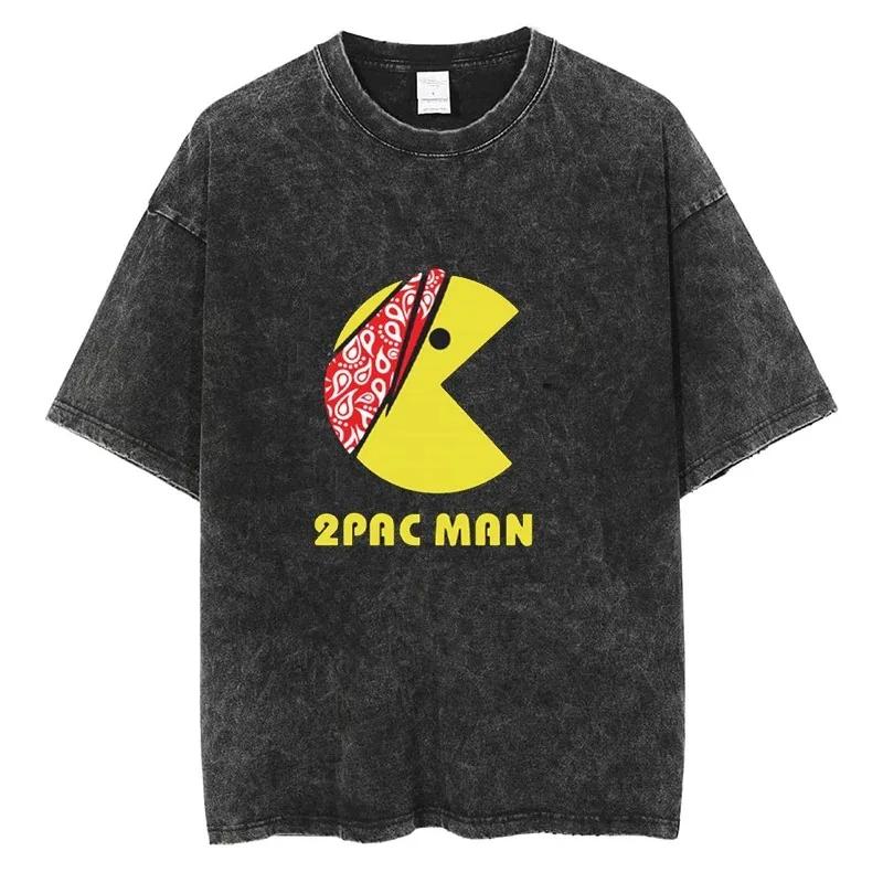 Tupac 2pac T-shirts Quality Cotton Vintage Tshirt Y2K Harajuku Men Short Sleeve Tees Black Oversized Fashion Streetwear S