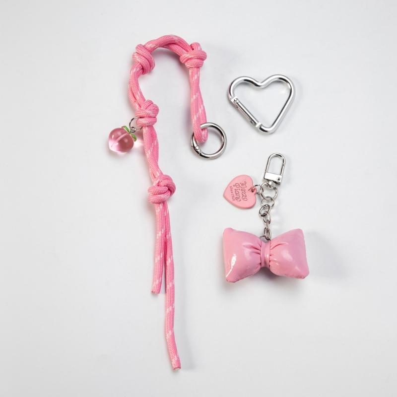 Braided Rope Bag Charm Lovely Heart Keychain Handbag Pendant Ornaments Bows Keyrings Fashion Keyholders