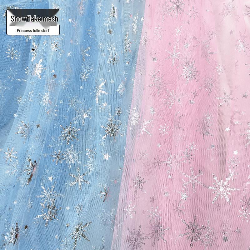 

Ткань вечернего платья принцессы Эльзы из мультфильма «Холодное сердце» с золотой фольгой и вуалью для детей розовый