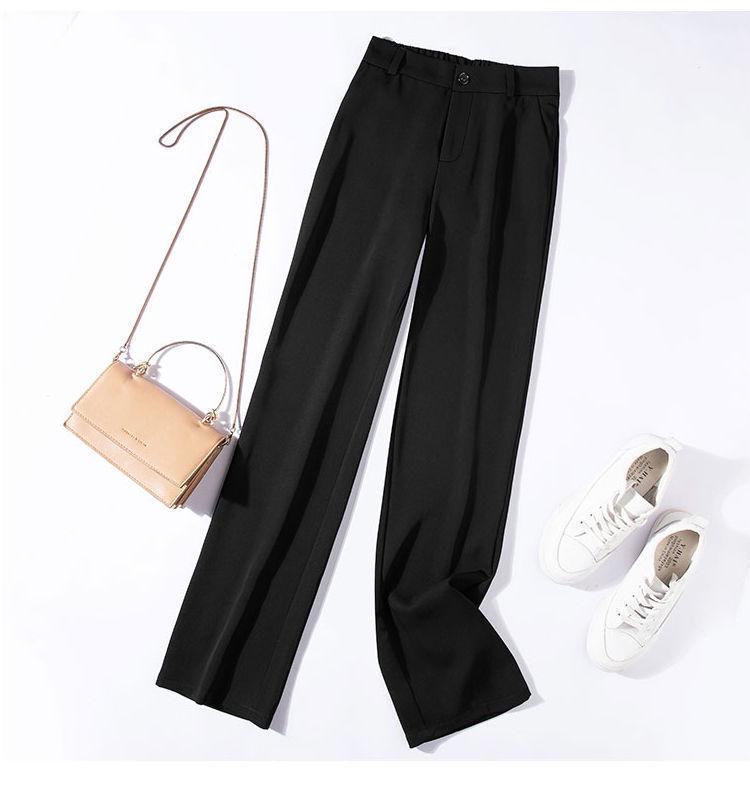 Women's Summer Wide-Leg Drape Pants - Black Straight Trousers