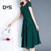 Sommerkleid für Damen, A-Linie, Patchwork, Midikleid, O-Ausschnitt, kurze Ärmel, Schnürung in der Taille, einfarbiges Kleid für Dating-Partys und Pendeln