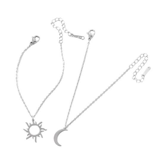 

Women Adjustable Bracelet Asymmetrical Sun Moon Design Long Pendant Drop Earrings Face Slimming Jewelry B