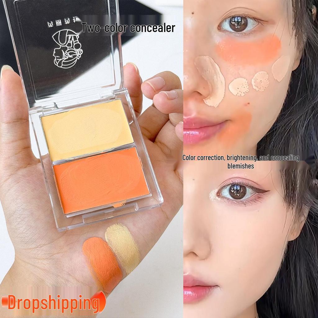 Ruili Ruela Dual-Color Concealer: Yellow-Orange Cream for Dark Circles, Tear Troughs & Nasolabial Folds; Brightens Skin Tone.