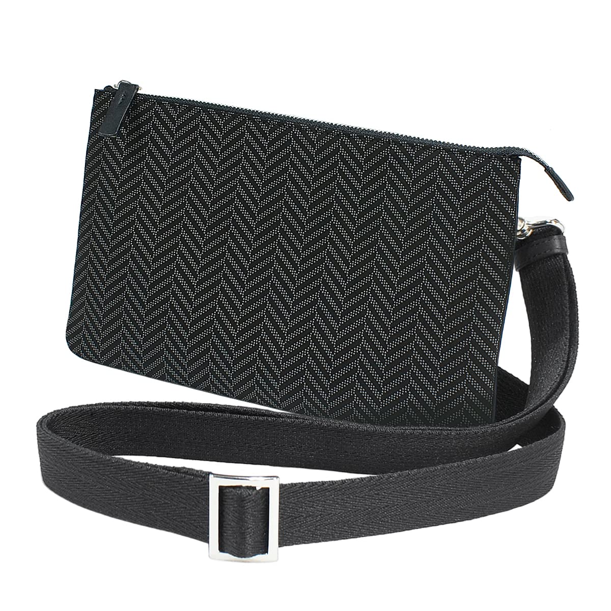 

Inden Shoulder Bag Sacoche Crossbody Deerskin Black x Gray Lacquer Herringbone Pattern [Indenya] 6614-71-180