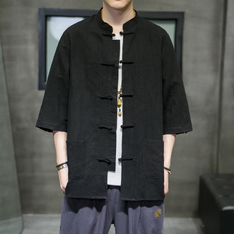 Men's Summer Short-Sleeve Chinese Tang Suit Shirt - Breathable Cotton and Linen