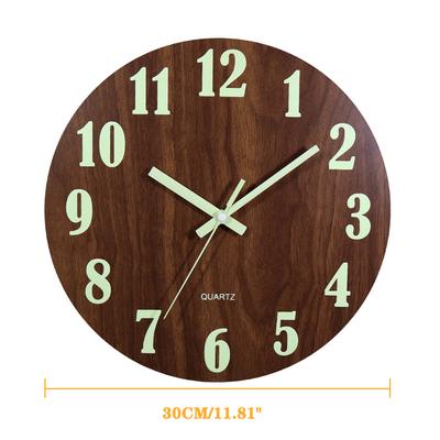 12 Inch Luminous Wall Clock Wood Silent Light In Dark Night Nordic Fashion Wall Clock Non Ticking Clock with Night Light