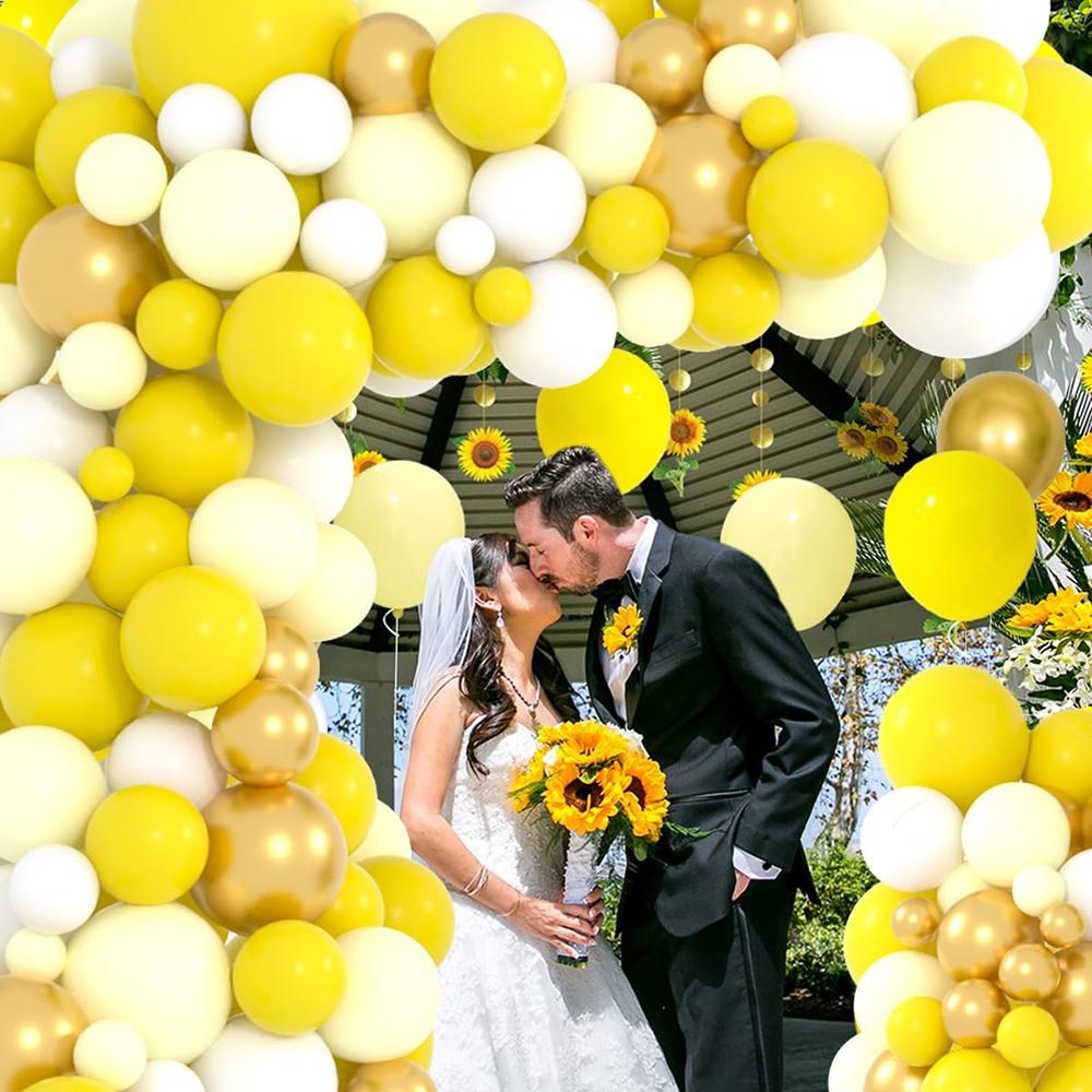 Pastel Yellow Balloons Garland Yellow White Gold Balloon Arch Kit Wedding Anniversary Kids Birthday Party Baby Shower Decoration