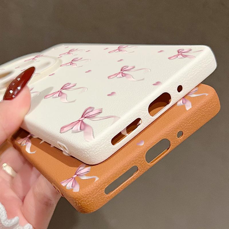 Bowknot Print TPU Weiche Leder Textur Fall Für Xiaomi 13T Pro Poco X6 M6 Redmi Hinweis 14 13 Pro 12 11 Objektiv Schutz Stoßfest Matte Schlank Telefon Abdeckung