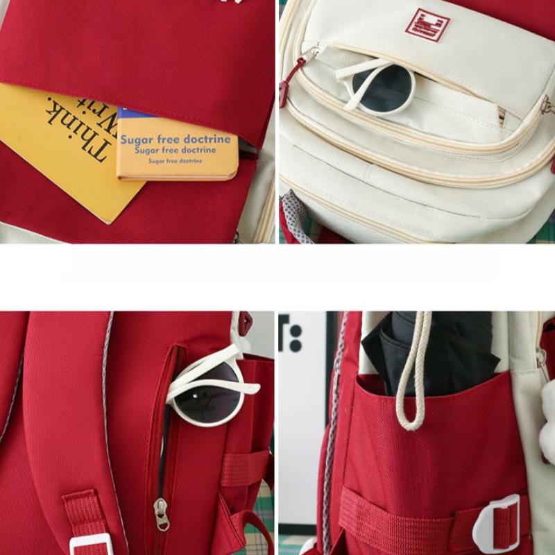 5Pcs  Student Backpack Set The Start of School Season Korean Fashion Junior High School Backpacks Large Capacity Two-piece Bags Set